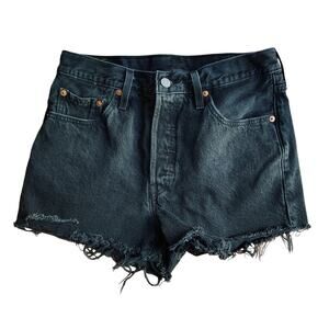 Levi’s 501 Shorty Shorts Women’s 29 Black Denim Raw Hem 2” Inseam